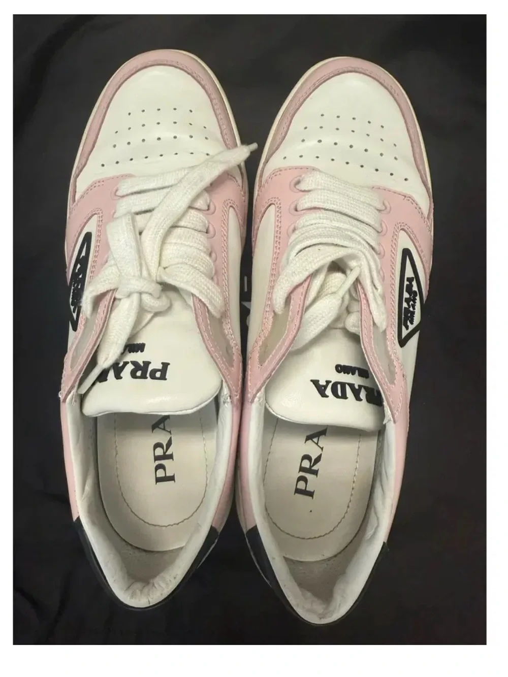 Prada Pink and White Leather Low-Top Sneakers